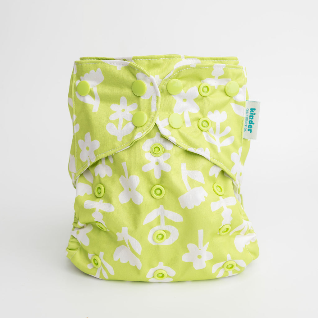 Floral: Essentials Pocket Cloth Diaper with Athletic Wicking Jersey, Grows with your Baby