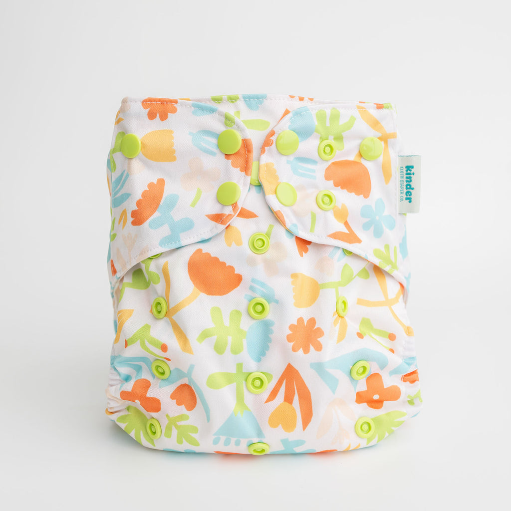 Floral: Essentials Pocket Cloth Diaper with Athletic Wicking Jersey, Grows with your Baby
