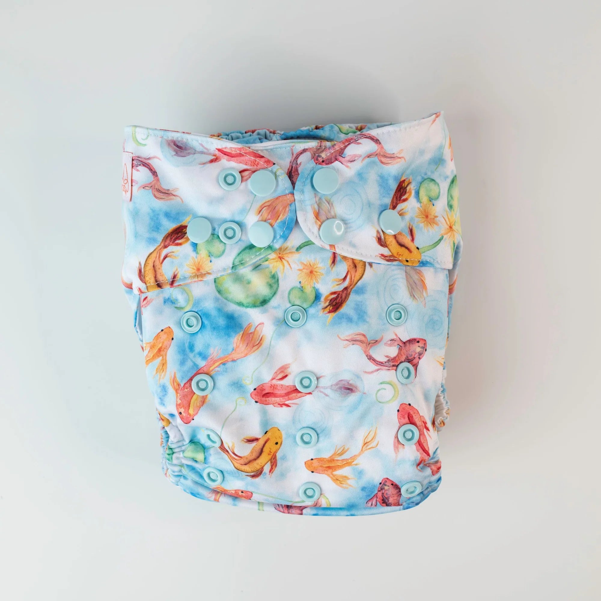 reusable wipeable cloth diaper with natural fiber inserts koi fish Australia nappies available in the united states