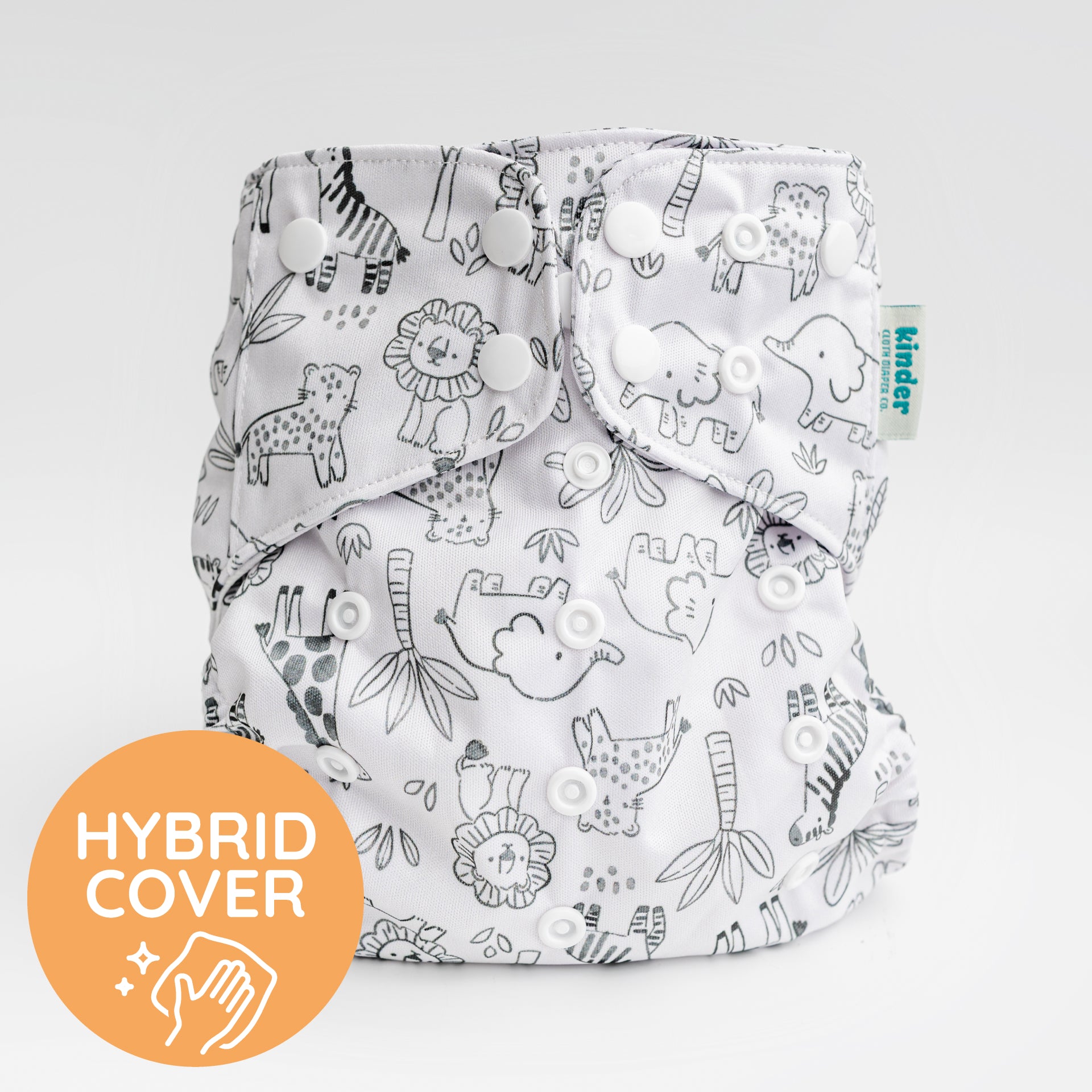 Doodled Safari - Essential Hybrid Diaper Cover - Wipeable - Animals - One Size