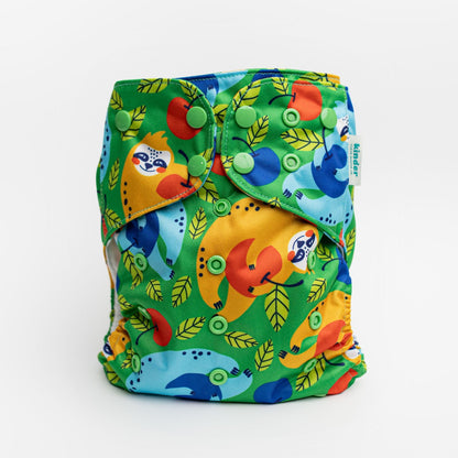 modern pocket style cloth diaper with awj and fun bold prints kinder cloth diaper co.