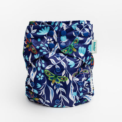 modern pocket style cloth diaper floral with moths navy blue gender neutral best pocket diapers