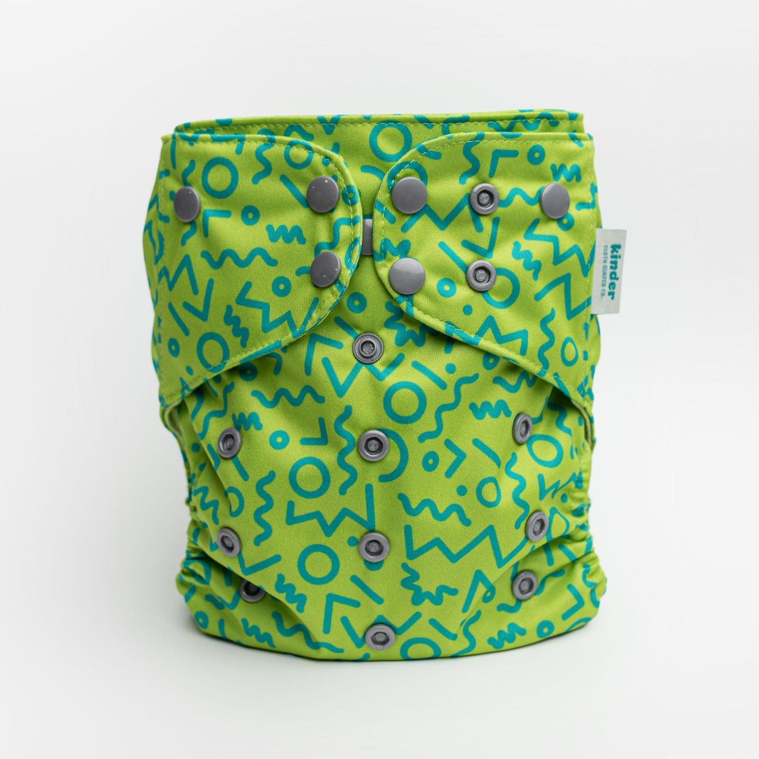 modern reusable cloth diaper in green rugrat inspired print