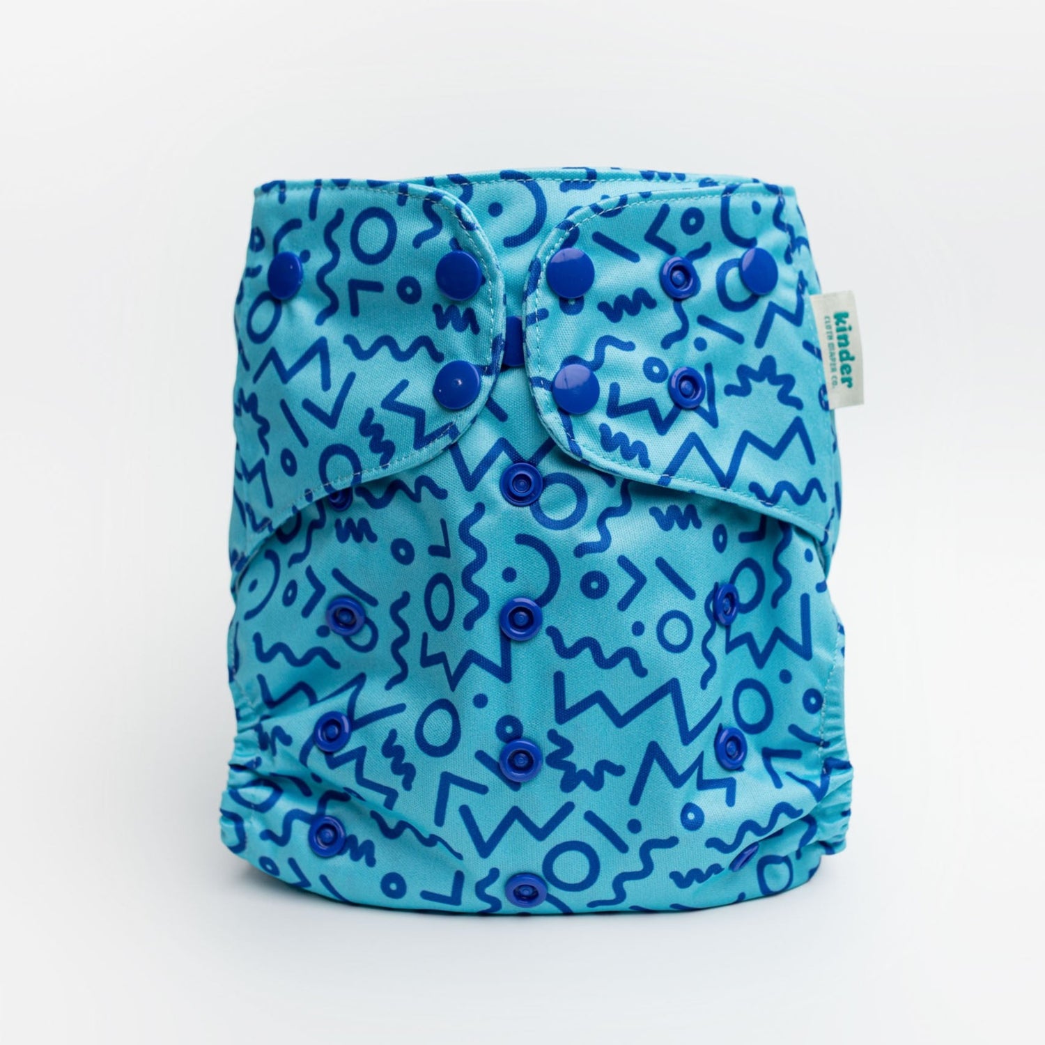 modern reusable cloth diaper 90s rugrat inspired print vintage funky geometric blue kinder cloth diaper co