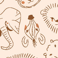Pattern of stylized animal illustrations on a beige background