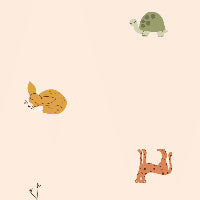 Pattern of small animal illustrations on a beige background