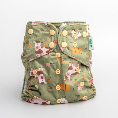 On the Mooove Cow Print Cloth Diaper with Super Soft Minky Fleece Exterior Great for NIghttime Kinder Best Pocket Diapers