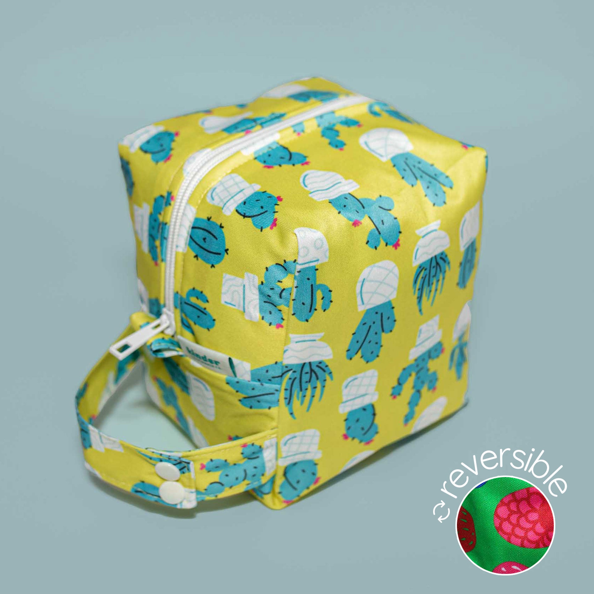 water resistant storage cube mini small storage pod zipper cube for travel pul cloth diaper pod travel bag cactus succulent bright bold reversible