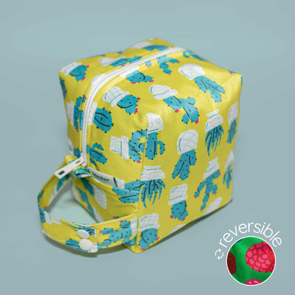 water resistant storage cube mini small storage pod zipper cube for travel pul cloth diaper pod travel bag cactus succulent bright bold reversible