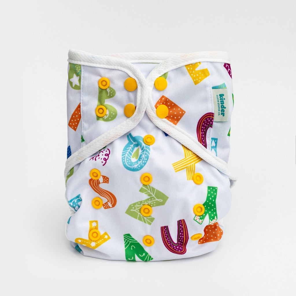 Alphabet Soup - Modern - Cloth - Diapers - Diaper Cover - Kinder Cloth Diaper Co. - Pittsburgh - Based - Small - Business - Woman - Owned