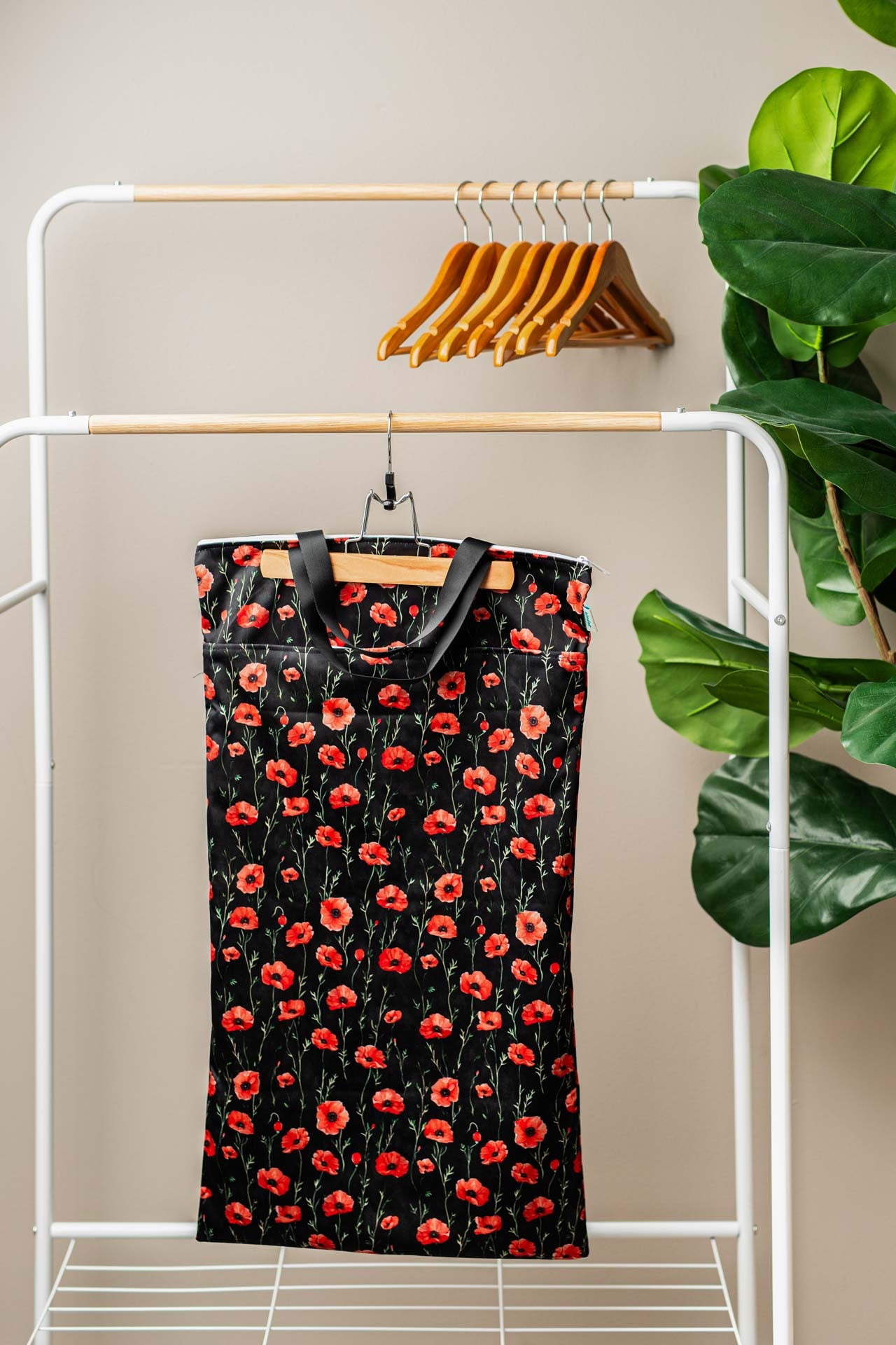 Patterned Large Zipper Hanging Wet Bag, Laundry Bag with Handles - Perfect Poppies