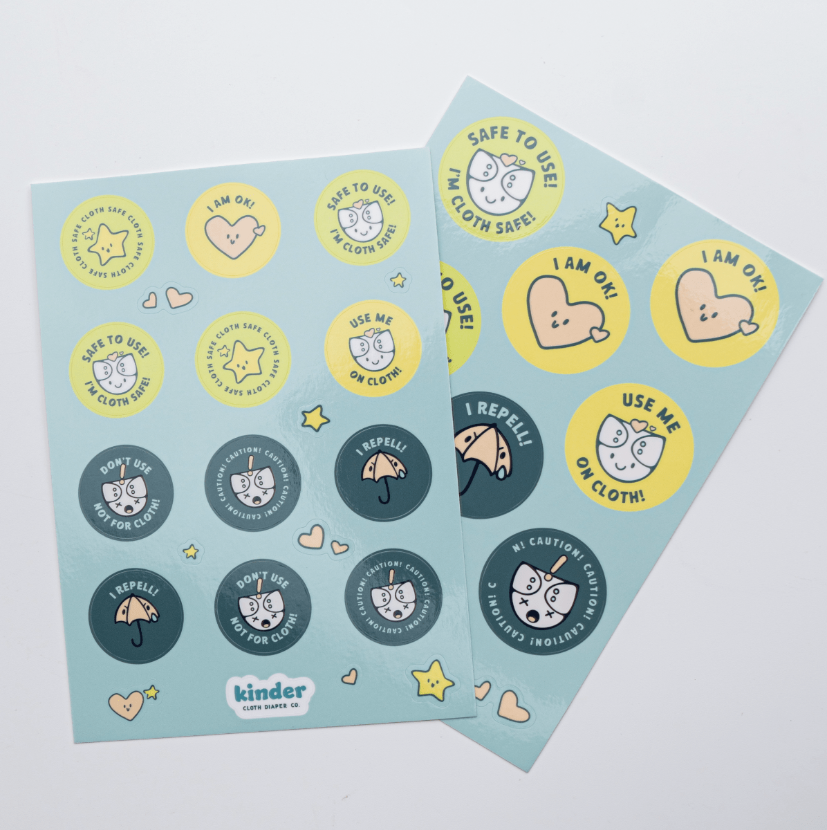 Cloth Diaper Safe Stickers – 2 Sheets per Pack – Kinder Cloth Diaper Co.