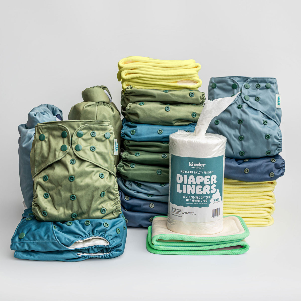 Coastal Calm - Essential Hybrid Diaper Cover - Cloth Diaper Starter Bundle - Part Time - 15 Pack