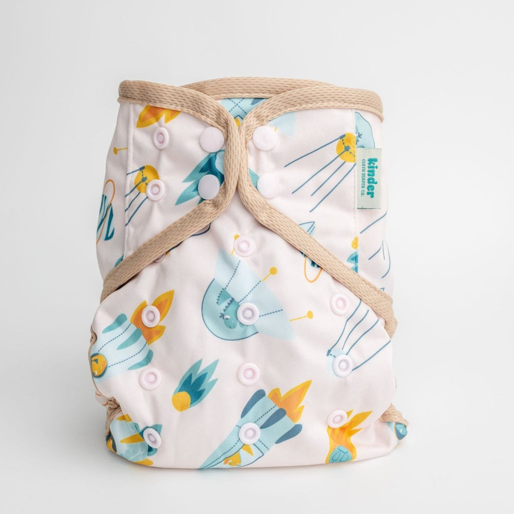Dino Space Launch - Modern - Cloth - Diapers - Diaper Cover - Kinder Cloth Diaper Co. - Pittsburgh - Based - Small - Business - Woman - Owned