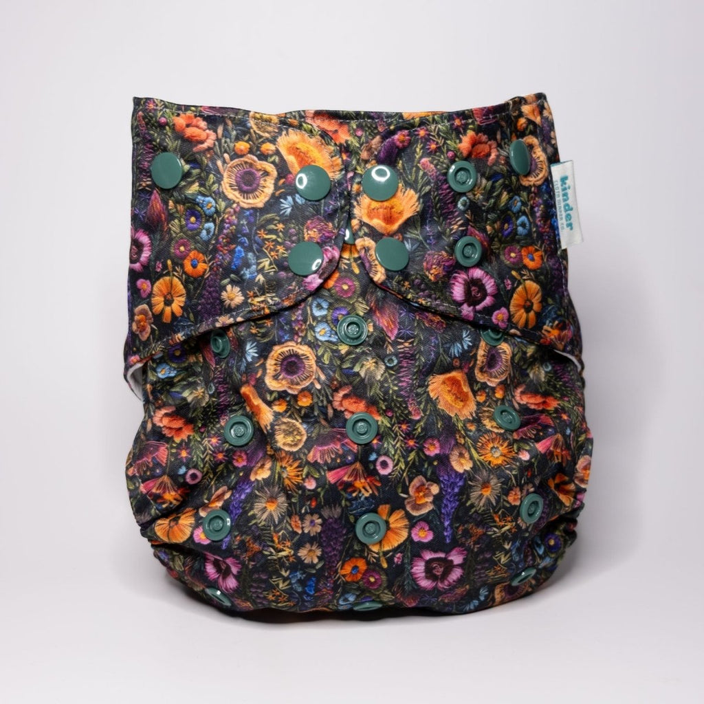 Floral: Essentials Pocket Cloth Diaper with Athletic Wicking Jersey, Grows with your Baby - Kinder Cloth Diaper Co. - 24 - 04 - 04 - modern reusable cloth diapers and more for birth to potty training - Pittsburgh Based Small Business