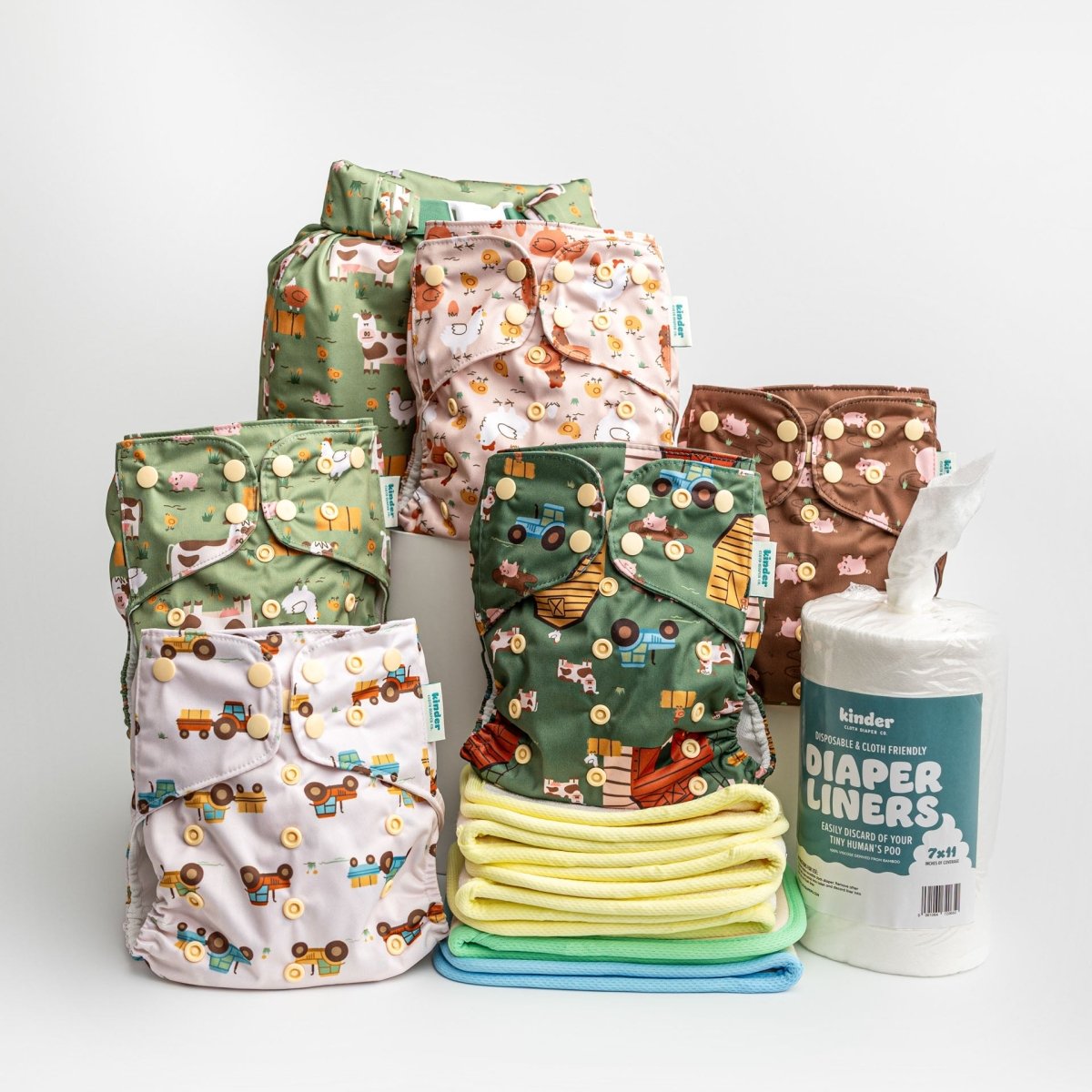 Farm Friends - Modern - Cloth - Diapers - New Parent Starter Bundle - Kinder Cloth Diaper Co. - Pittsburgh - Based - Small - Business - Woman - Owned