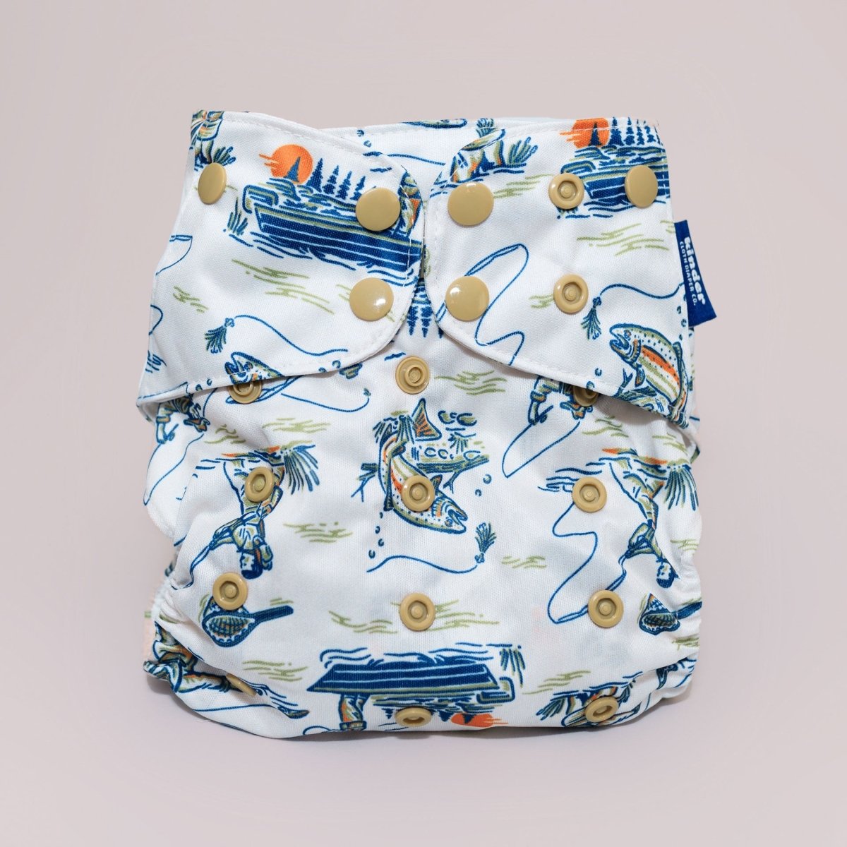 Fishing by CMPT (Original Color Way) - Modern - Cloth - Diapers - Pocket Diaper - Kinder Cloth Diaper Co. - Pittsburgh - Based - Small - Business - Woman - Owned