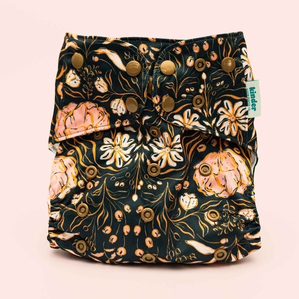 Floral: Essentials Pocket Cloth Diaper with Athletic Wicking Jersey, Grows with your Baby - Kinder Cloth Diaper Co. - 29 - 06 - 04 - modern reusable cloth diapers and more for birth to potty training - Pittsburgh Based Small Business
