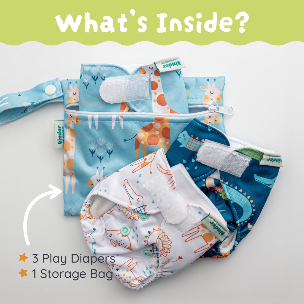 Reusable Doll Toy Diaper Set with Mini Reusable Baby Wipes