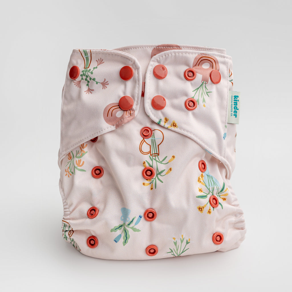 Floral: Essentials Pocket Cloth Diaper with Athletic Wicking Jersey, Grows with your Baby