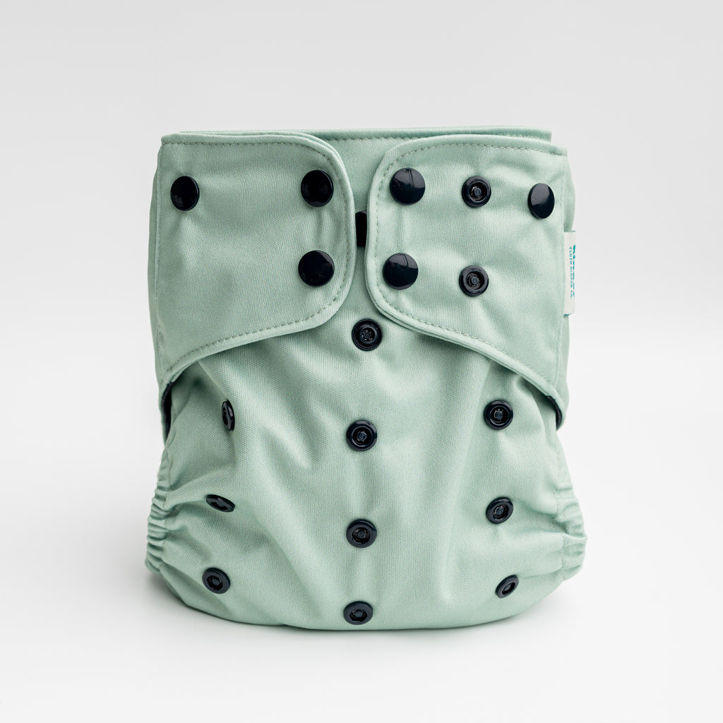 moss green pocket diaper with black snaps by kinder cloth diaper co, one size fits most