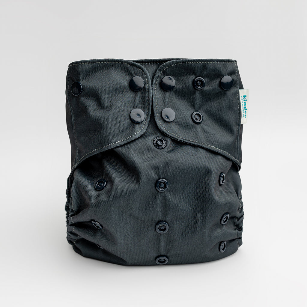 black onyx pocket diaper with black snaps by kinder cloth diaper co, one size fits most