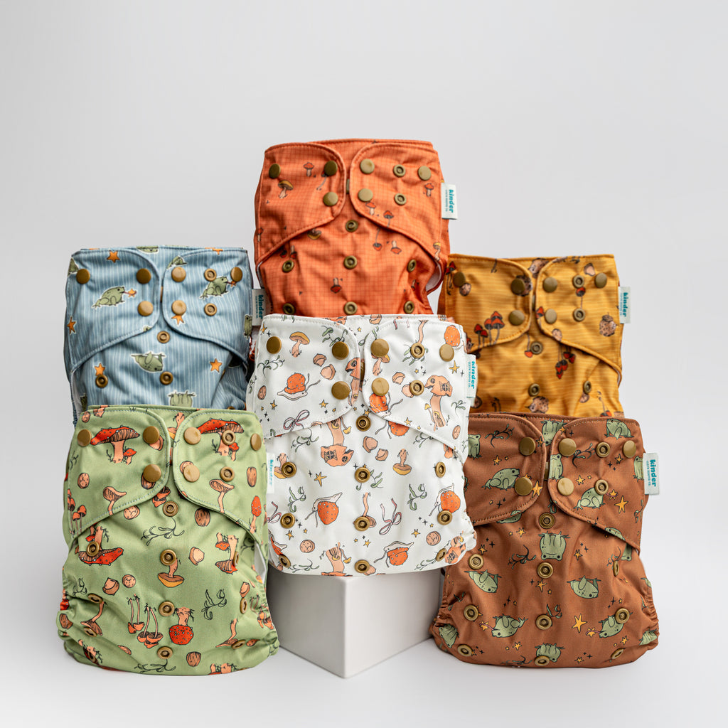 Cottage Grid by Bree Brennan - Essential Pocket Diaper - Mushrooms - One Size
