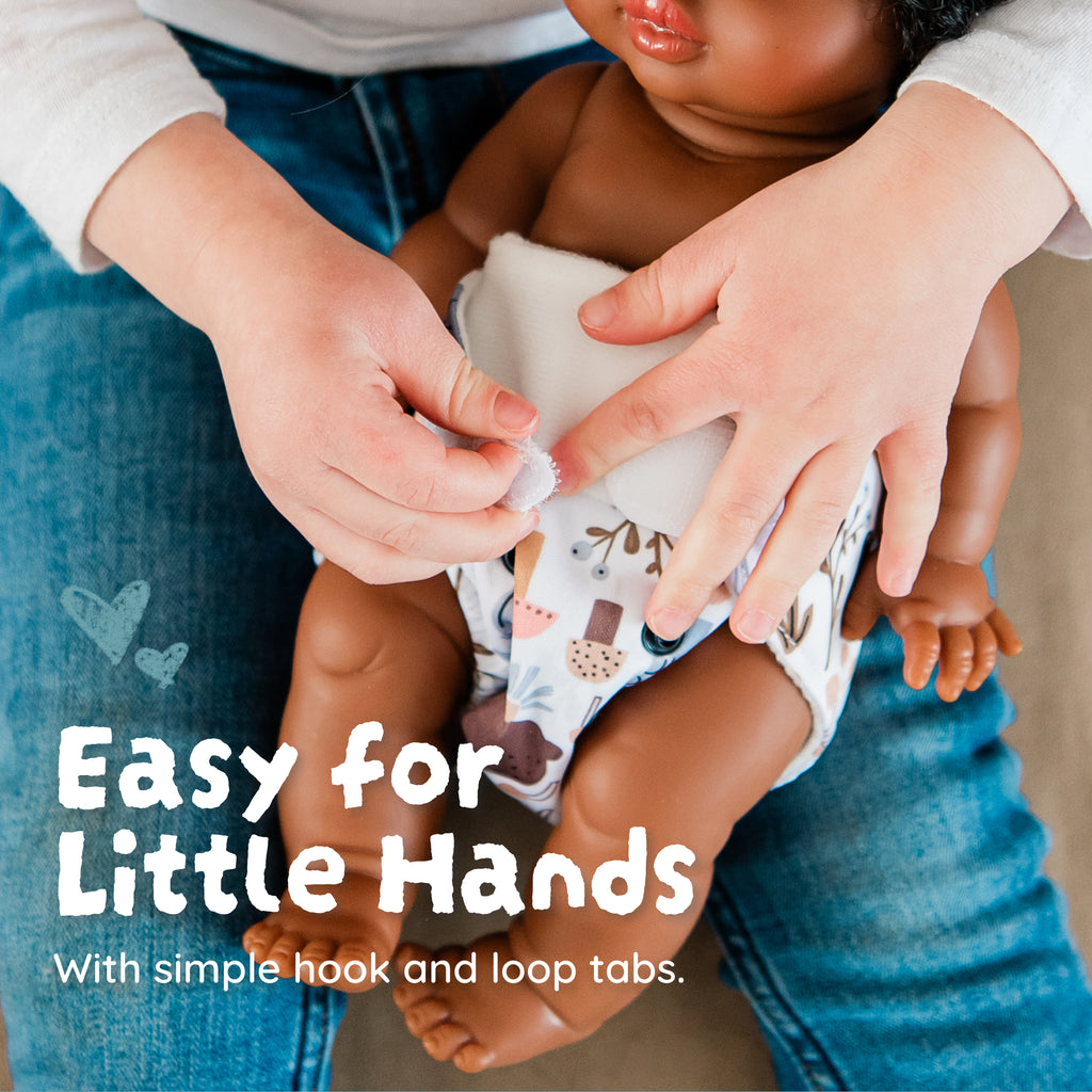 Reusable Doll Toy Diaper Set with Mini Reusable Baby Wipes