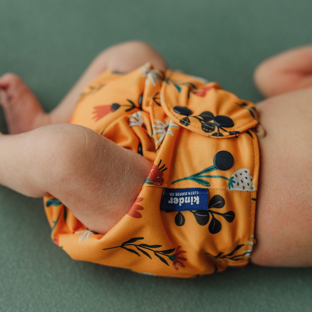 Floral: Essentials Pocket Cloth Diaper with Athletic Wicking Jersey, Grows with your Baby - Kinder Cloth Diaper Co. - 26 - 06 - 01 - modern reusable cloth diapers and more for birth to potty training - Pittsburgh Based Small Business