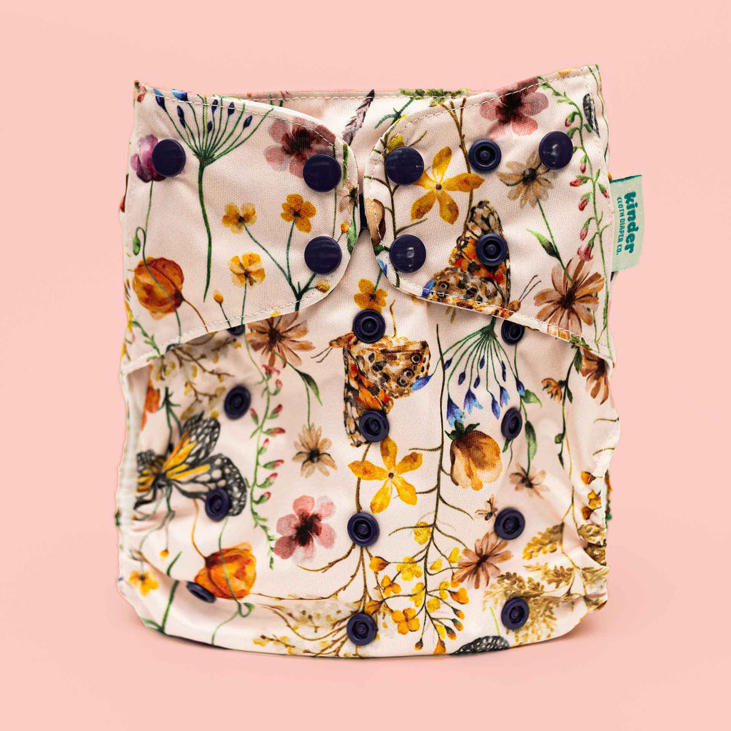 Floral: Essentials Pocket Cloth Diaper with Athletic Wicking Jersey, Grows with your Baby - Kinder Cloth Diaper Co. - 29 - 06 - 01 - modern reusable cloth diapers and more for birth to potty training - Pittsburgh Based Small Business