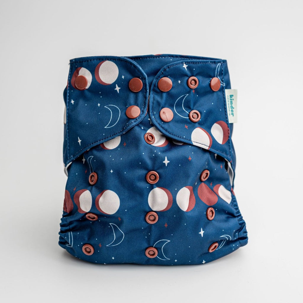 Moon Phases (Navy - Modern - Cloth - Diapers - Pocket Diaper - Kinder Cloth Diaper Co. - Pittsburgh - Based - Small - Business - Woman - Owned