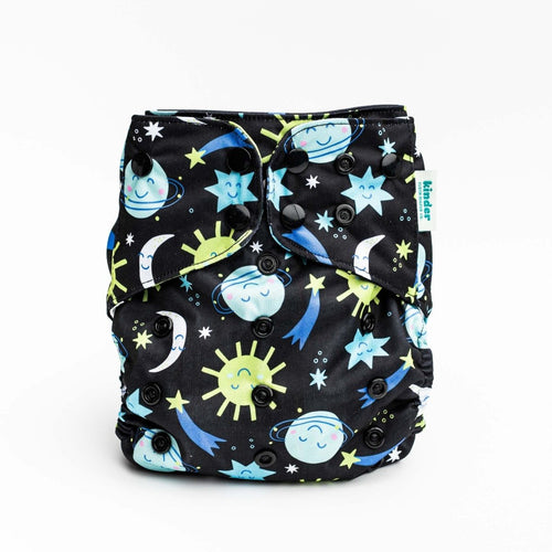 Space and Sky: Essentials Pocket Cloth Diaper with Athletic Wicking Jersey, Grows with your Baby - Kinder Cloth Diaper Co. - 09 - 04 - 03 - modern reusable cloth diapers and more for birth to potty training - Pittsburgh Based Small Business
