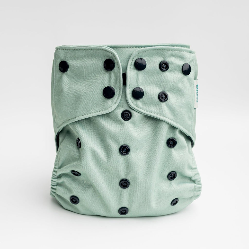 moss green pocket diaper with black snaps by kinder cloth diaper co, one size fits most