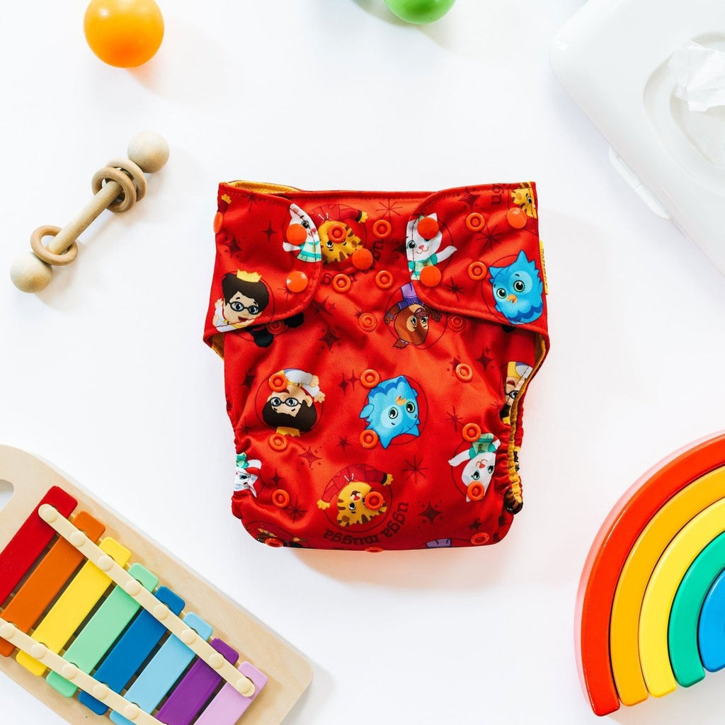 Daniel Tiger's Neighborhood Pocket Cloth Diaper with Bookfold Insert - Kinder Cloth Diaper Co. - 09 - 03 - 01 - modern reusable cloth diapers and more for birth to potty training - Pittsburgh Based Small Business
