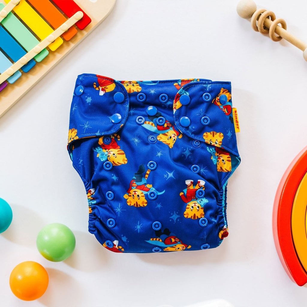 Daniel Tiger's Neighborhood Pocket Cloth Diaper with Bookfold Insert - Kinder Cloth Diaper Co. - 09 - 03 - 01 - modern reusable cloth diapers and more for birth to potty training - Pittsburgh Based Small Business