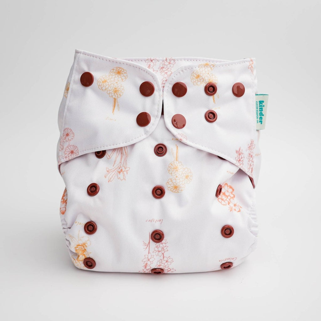 Floral: Essentials Pocket Cloth Diaper with Athletic Wicking Jersey, Grows with your Baby - Kinder Cloth Diaper Co. - 28 - 04 - 02 - modern reusable cloth diapers and more for birth to potty training - Pittsburgh Based Small Business