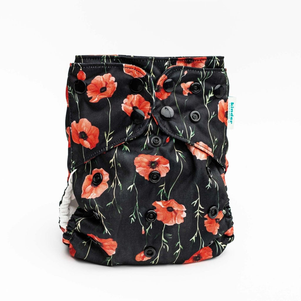 Floral: Essentials Pocket Cloth Diaper with Athletic Wicking Jersey, Grows with your Baby - Kinder Cloth Diaper Co. - 24 - 04 - 02 - modern reusable cloth diapers and more for birth to potty training - Pittsburgh Based Small Business