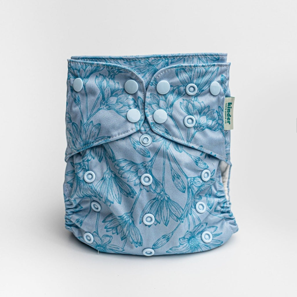 Floral: Essentials Pocket Cloth Diaper with Athletic Wicking Jersey, Grows with your Baby - Kinder Cloth Diaper Co. - 25 - 05 - 03 - modern reusable cloth diapers and more for birth to potty training - Pittsburgh Based Small Business