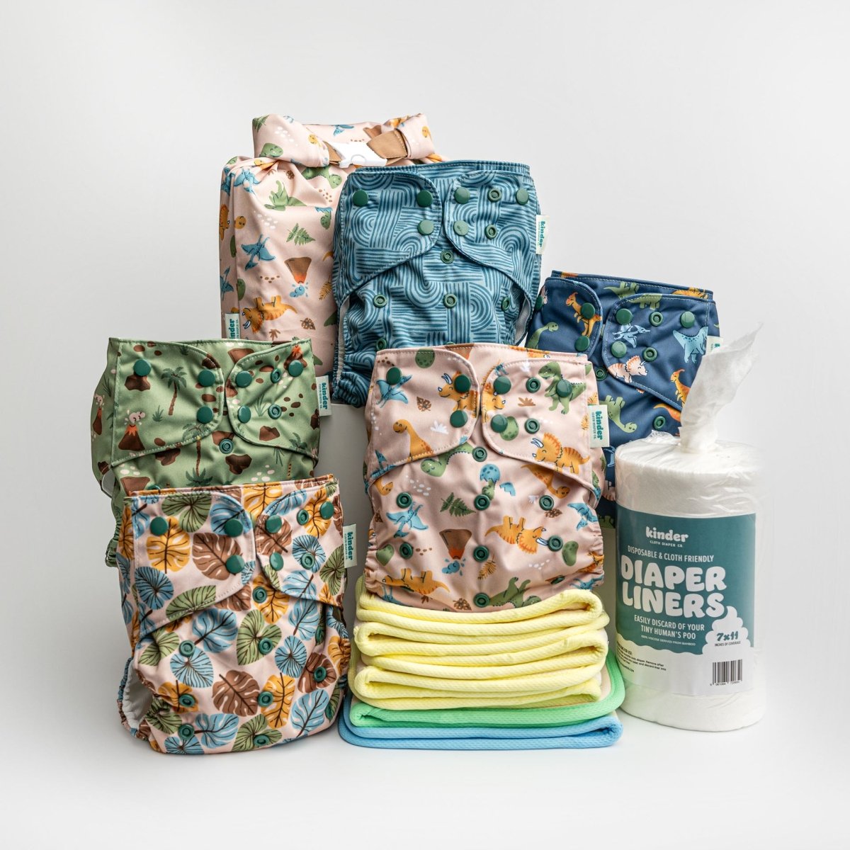 Prehistoric Pals - Modern - Cloth - Diapers - New Parent Starter Bundle - Kinder Cloth Diaper Co. - Pittsburgh - Based - Small - Business - Woman - Owned