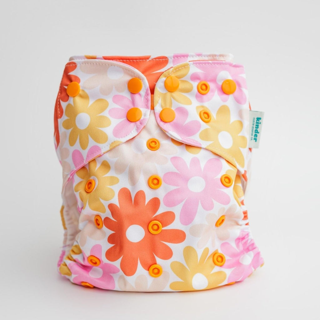 Retro Daisy - Modern - Cloth - Diapers - Pocket Diaper - Kinder Cloth Diaper Co. - Pittsburgh - Based - Small - Business - Woman - Owned