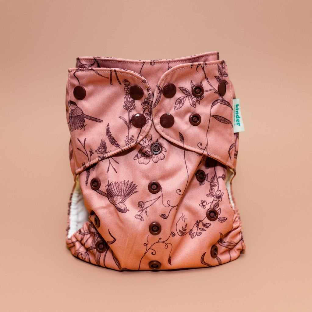 Floral: Essentials Pocket Cloth Diaper with Athletic Wicking Jersey, Grows with your Baby - Kinder Cloth Diaper Co. - 29 - 06 - 02 - modern reusable cloth diapers and more for birth to potty training - Pittsburgh Based Small Business