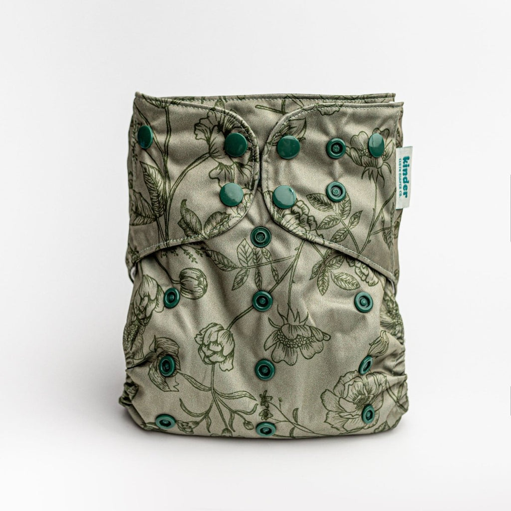 Floral: Essentials Pocket Cloth Diaper with Athletic Wicking Jersey, Grows with your Baby - Kinder Cloth Diaper Co. - 25 - 04 - 05 - modern reusable cloth diapers and more for birth to potty training - Pittsburgh Based Small Business