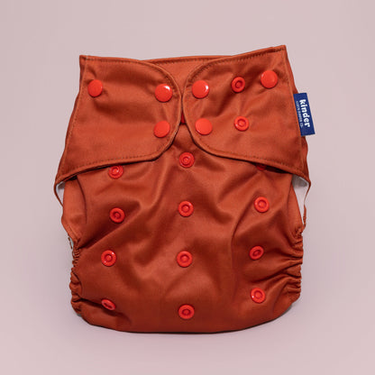 Modern Reusable Cloth Pocket Diaper Solid Color AWJ Mesh Tummy Panel Rust Orange Burnt Sienna