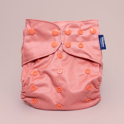 Modern Reusable Cloth Pocket Diaper Solid Color AWJ Mesh Tummy Panel Salmon Pink Blush